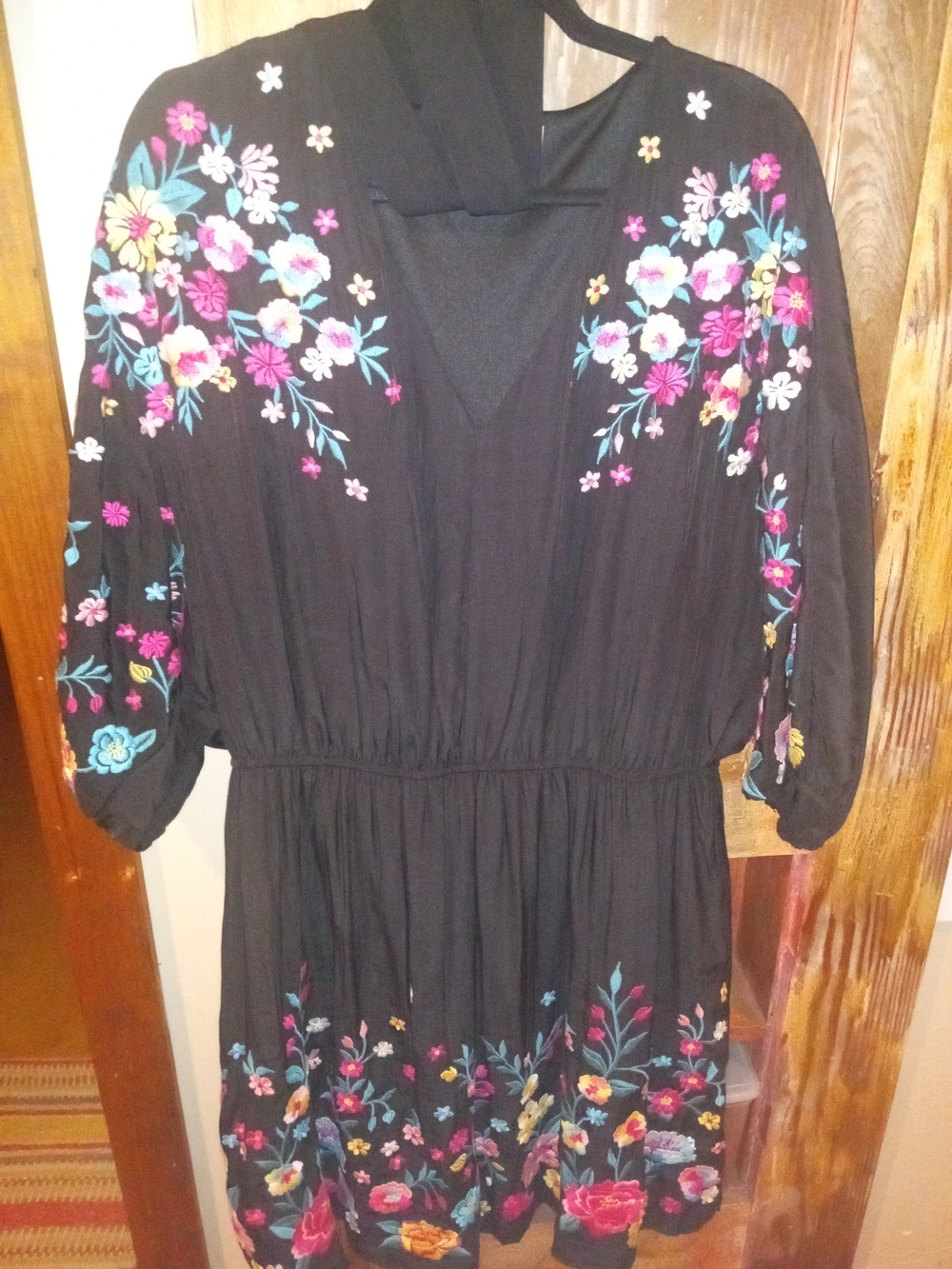 Savanna Jane Black Floral Embroidered Midi Dress